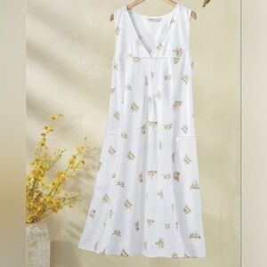 Coldwater Creek Ivory Embroidered A-line Front Pocket Dress Sz Small